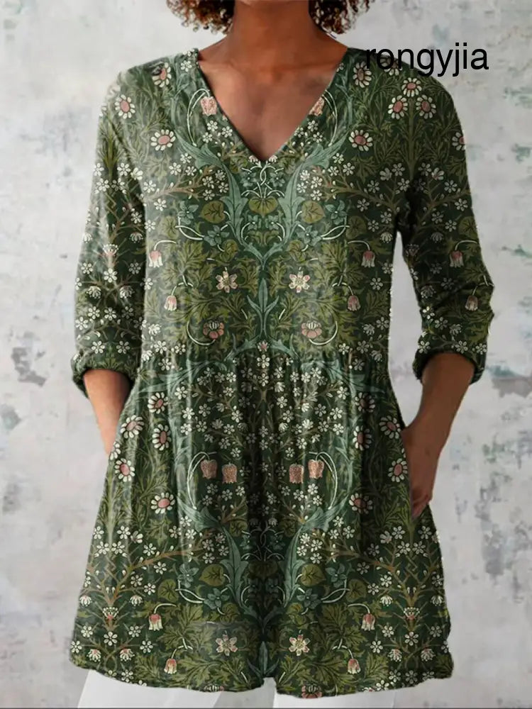 Addison | V-Neck Long Sleeve Top - Green / S