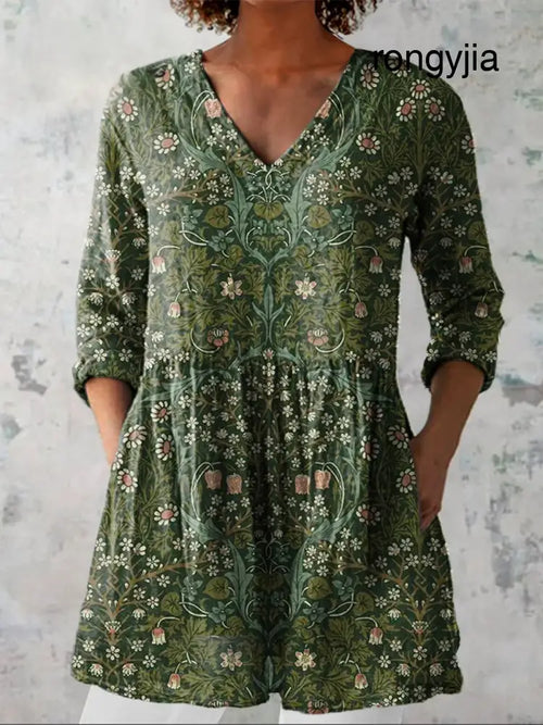 Addison | V-Neck Long Sleeve Top - Green / S