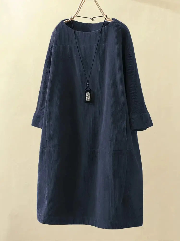 Alexis - Vintage Corduroy Relaxed Dress - Dark Blue / S - Relaxed Dress