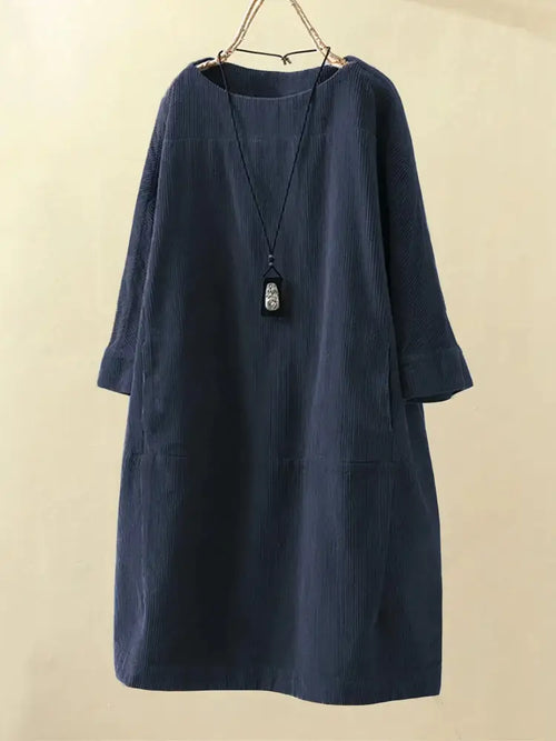 Alexis - Vintage Corduroy Relaxed Dress - Dark Blue / S - Relaxed Dress