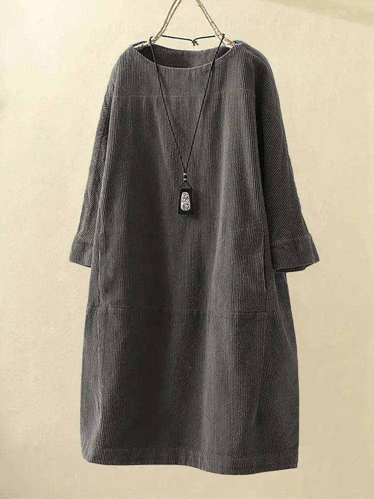 Alexis - Vintage Corduroy Relaxed Dress - Grey / S - Relaxed Dress