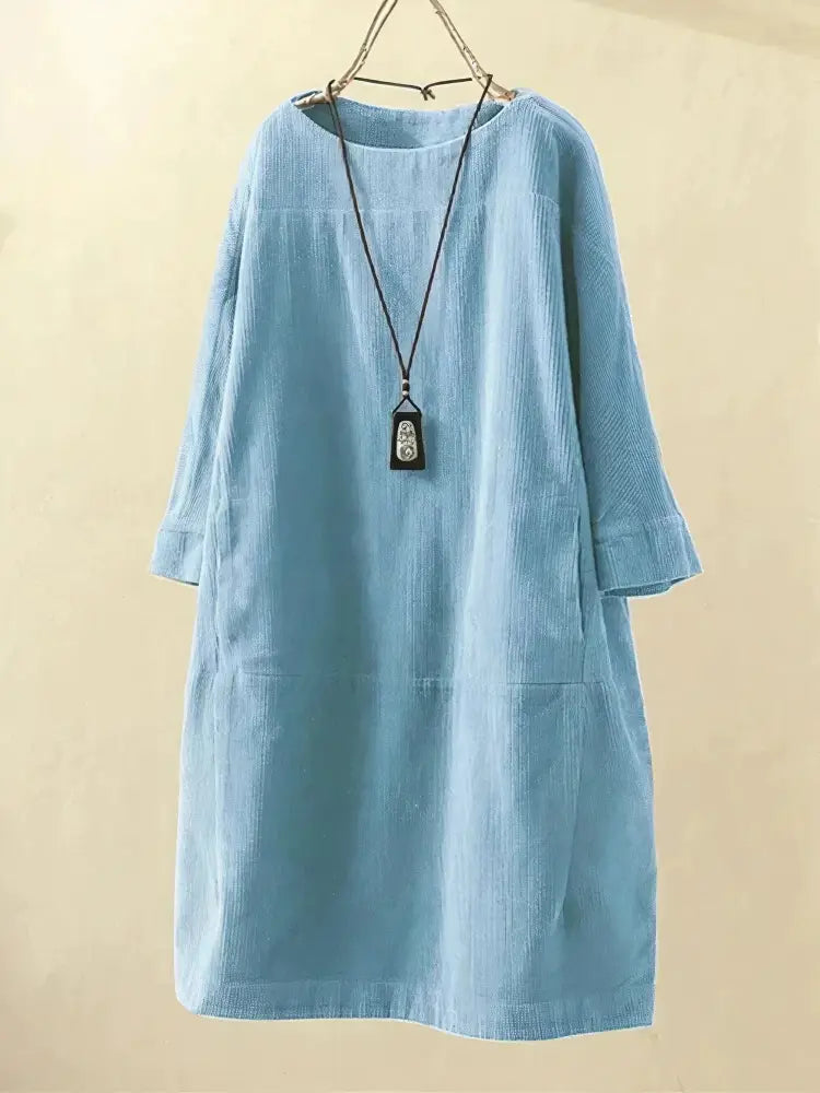 Alexis - Vintage Corduroy Relaxed Dress - Light Blue / S - Relaxed Dress