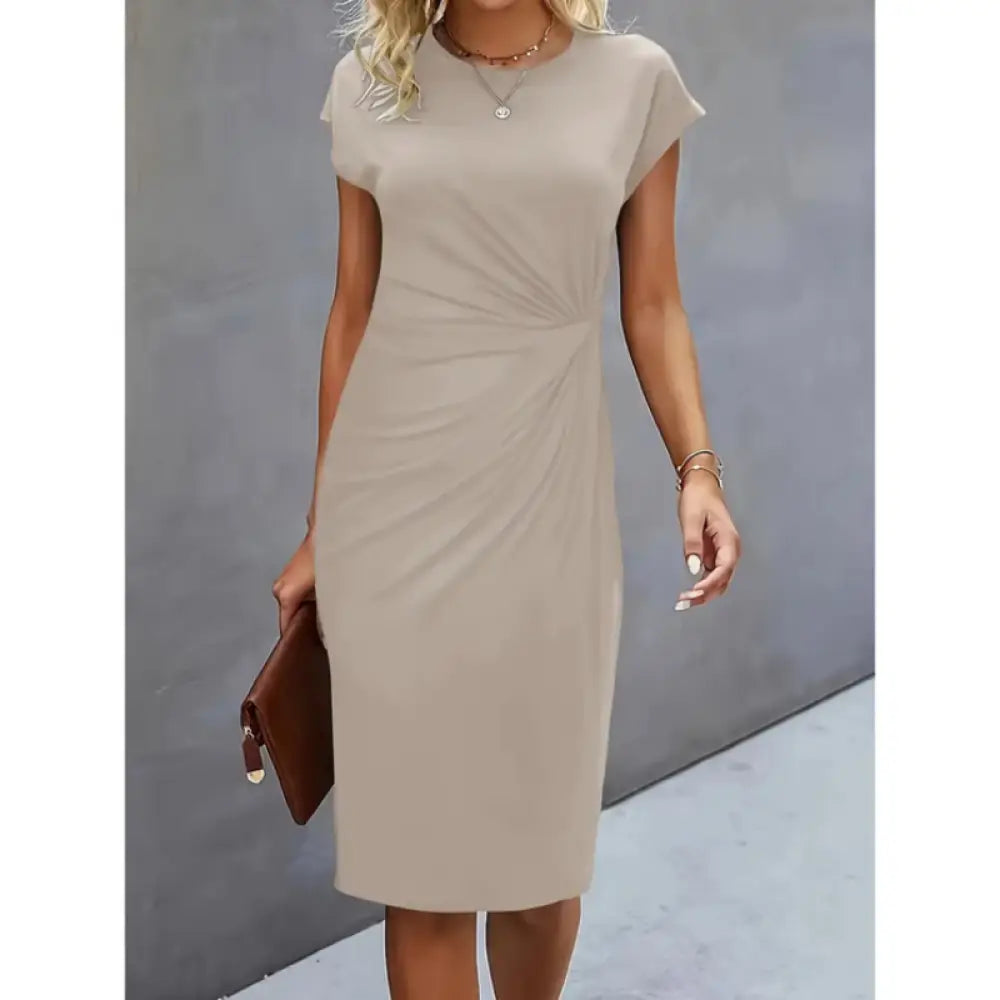 Anouk - Short sleeve formal midi dress for women - Beige / XS - Women Dress