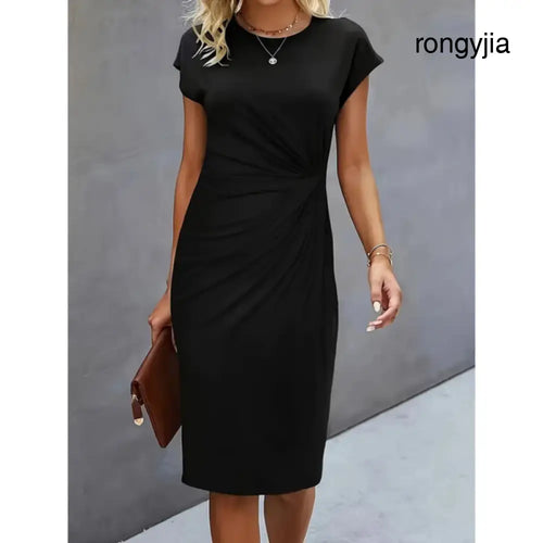 Anouk - Short sleeve formal midi dress for women - Black / XS - Women Dress
