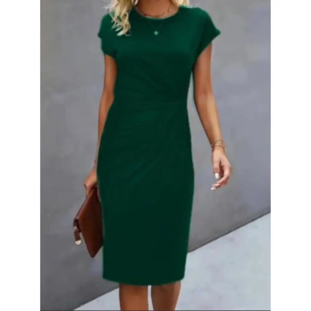 Anouk - Short sleeve formal midi dress for women - Dark Green / XS - Women Dress