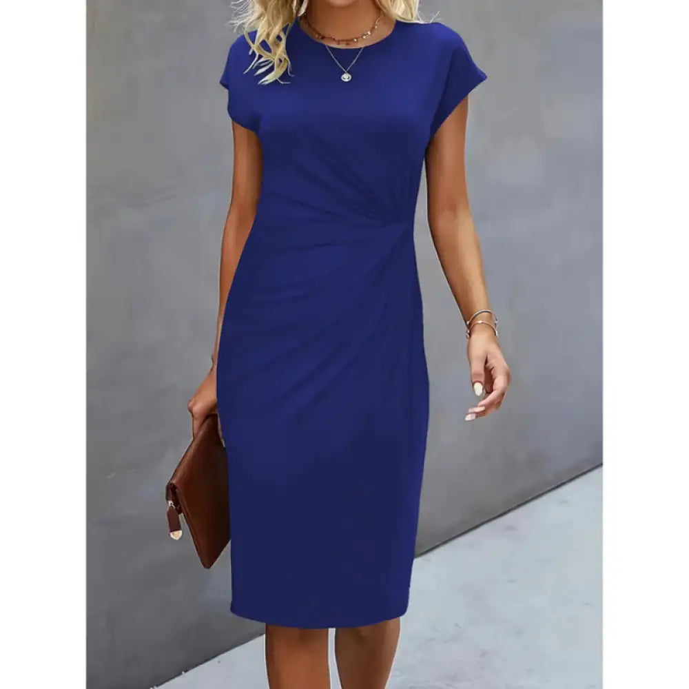 Anouk - Short sleeve formal midi dress for women - Navy Blue / XS - Women Dress