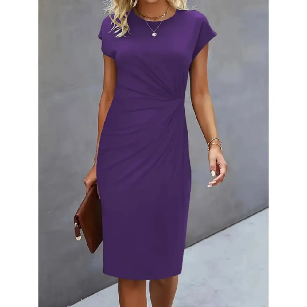 Anouk - Short sleeve formal midi dress for women - Purple / XS - Women Dress