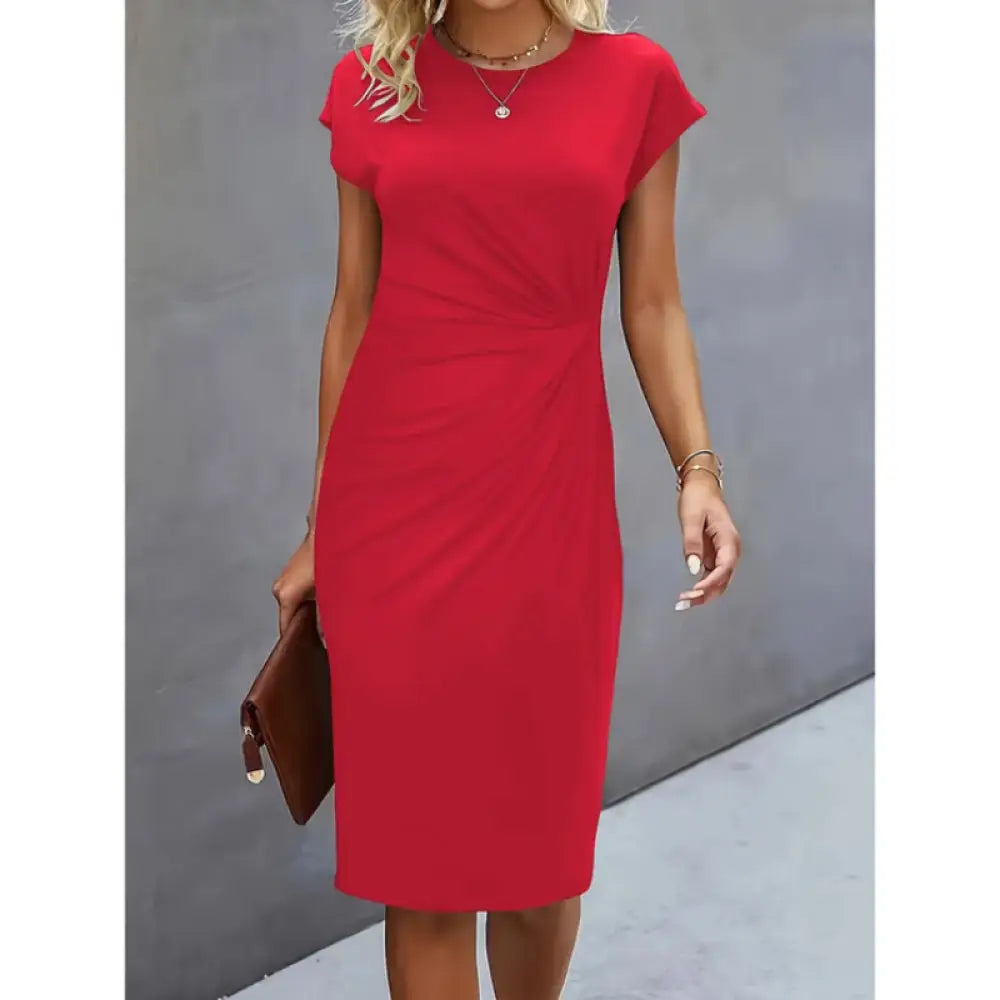 Anouk - Short sleeve formal midi dress for women - Red / XS - Women Dress