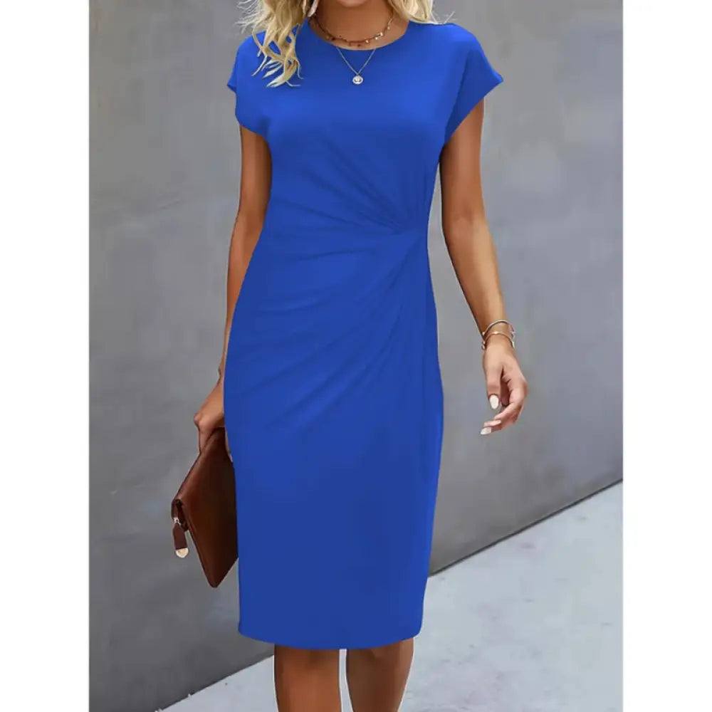 Anouk - Short sleeve formal midi dress for women - Royal Blue / XS - Women Dress