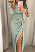 Averiana | Evening gown with off-shoulder design - Light Green / S - Vestido elegante