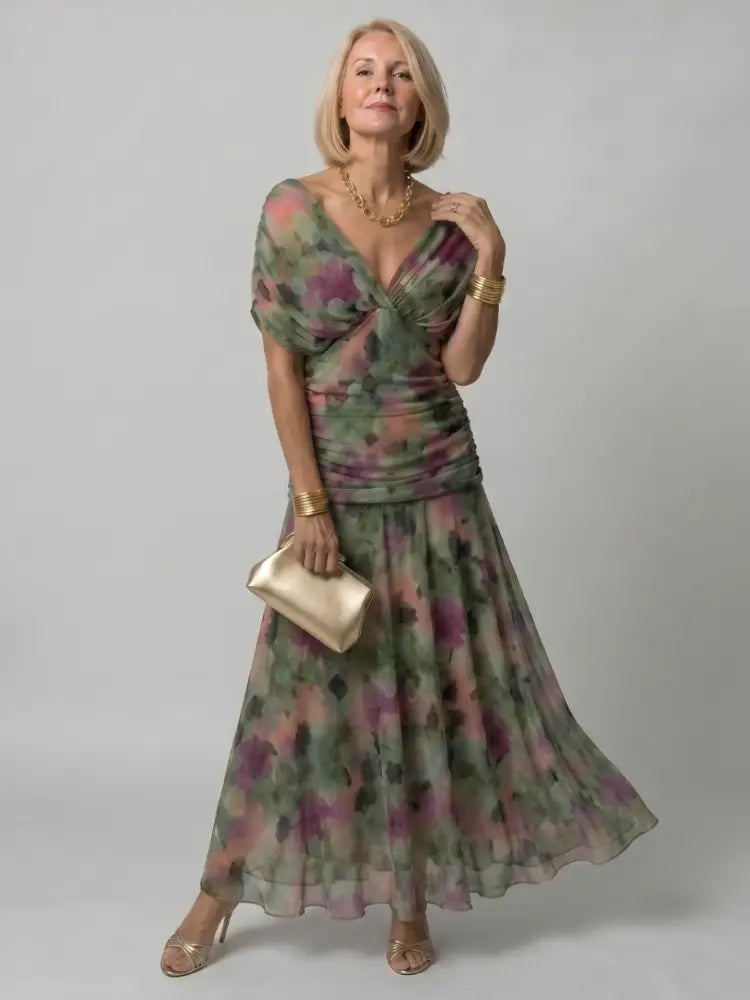 Calen | Off Shoulder Flow Midi Dress - Dark green / S