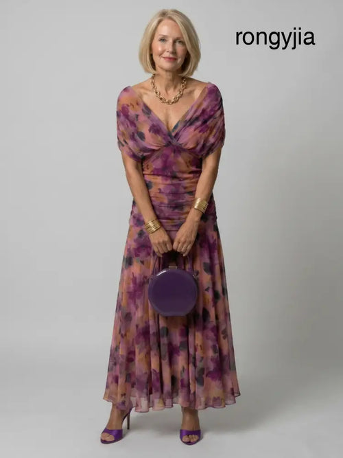 Calen | Off Shoulder Flow Midi Dress - Purple / S