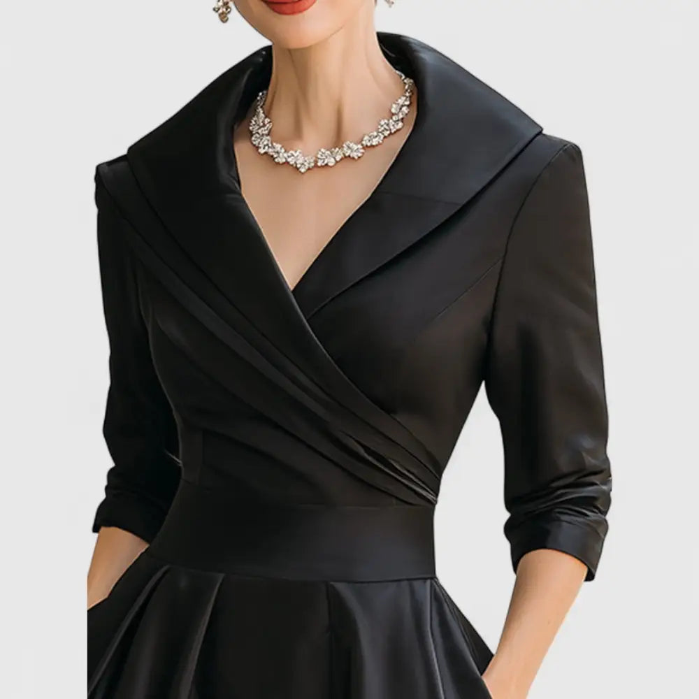 CHARLOTTE – ELEGANT V-NECK A-LINE MID-LENGTH DRESS - MIDI DRESS