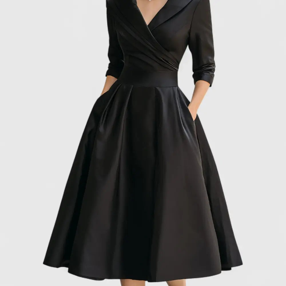 CHARLOTTE – ELEGANT V-NECK A-LINE MID-LENGTH DRESS - MIDI DRESS