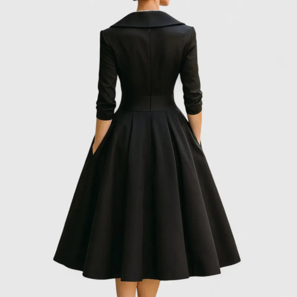 CHARLOTTE – ELEGANT V-NECK A-LINE MID-LENGTH DRESS - MIDI DRESS