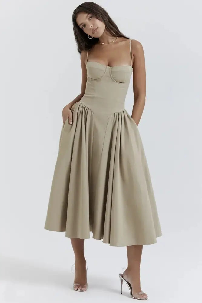 Elara | Corset Sundress - Khaki / 8 (S) - Dress