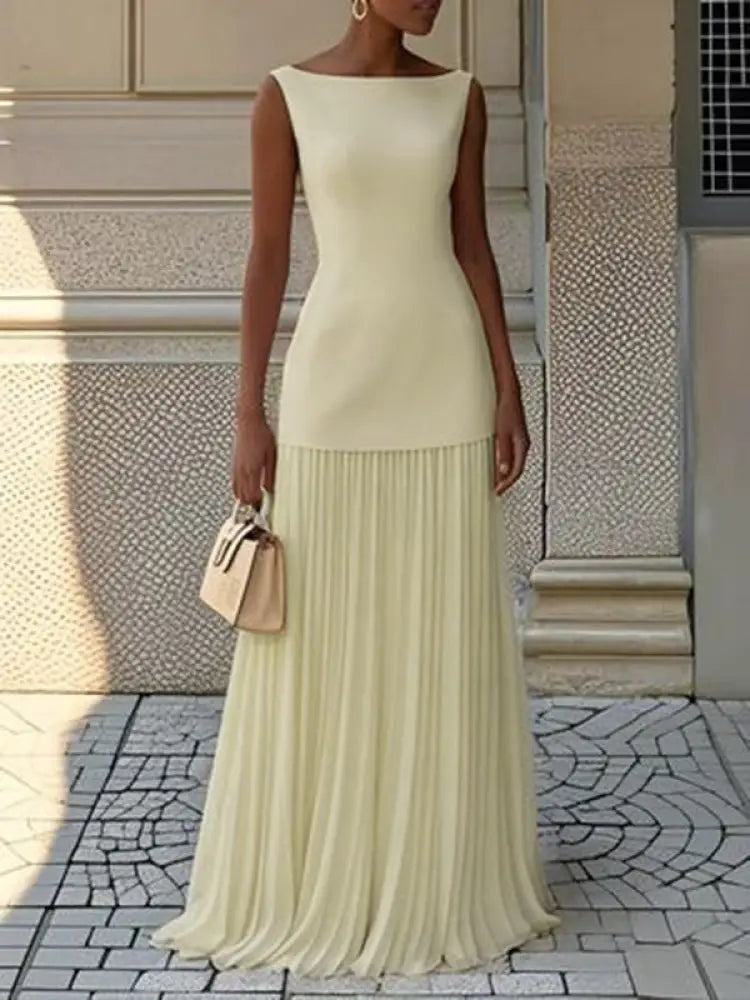 JULIET – TIMELESS ELEGANCE SLEEVELESS MAXI DRESS - Yellow / S - Elegant Dress