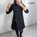 MADELINE – ELEGANT MINI DRESS WITH PLEATED ACCENTS - Black / S - Kleid