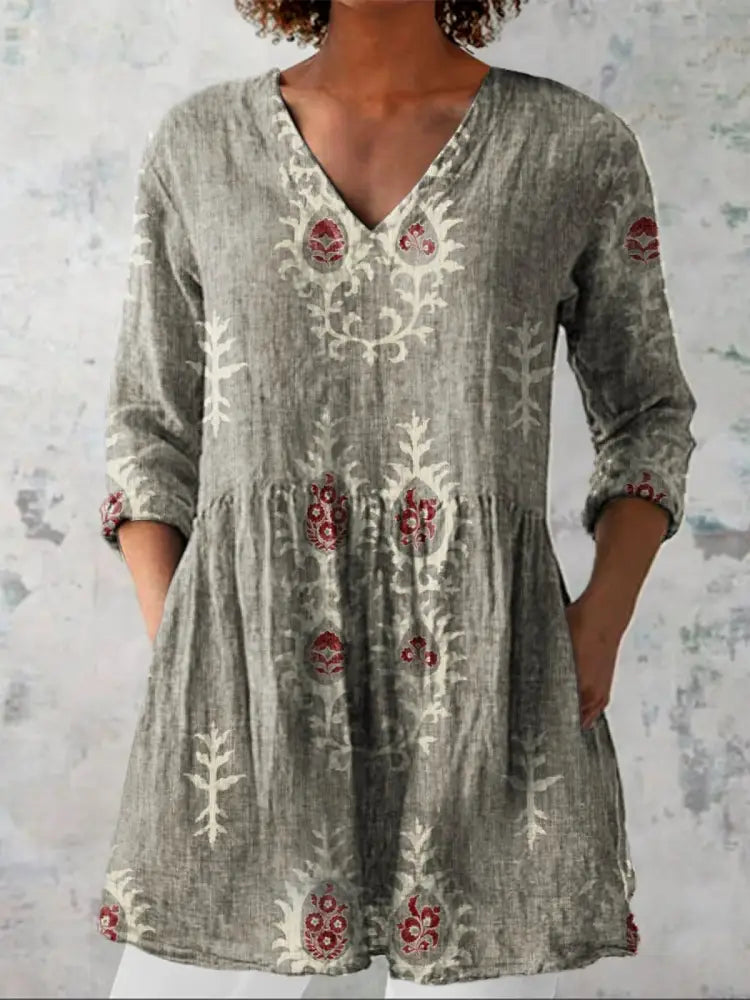 Maeve | V-Neck Long Sleeve Shirt - Grey / S