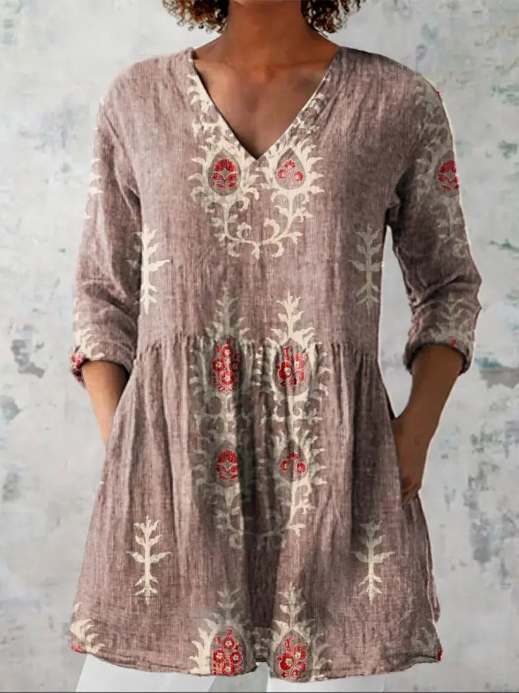 Maeve | V-Neck Long Sleeve Shirt - Pink / S