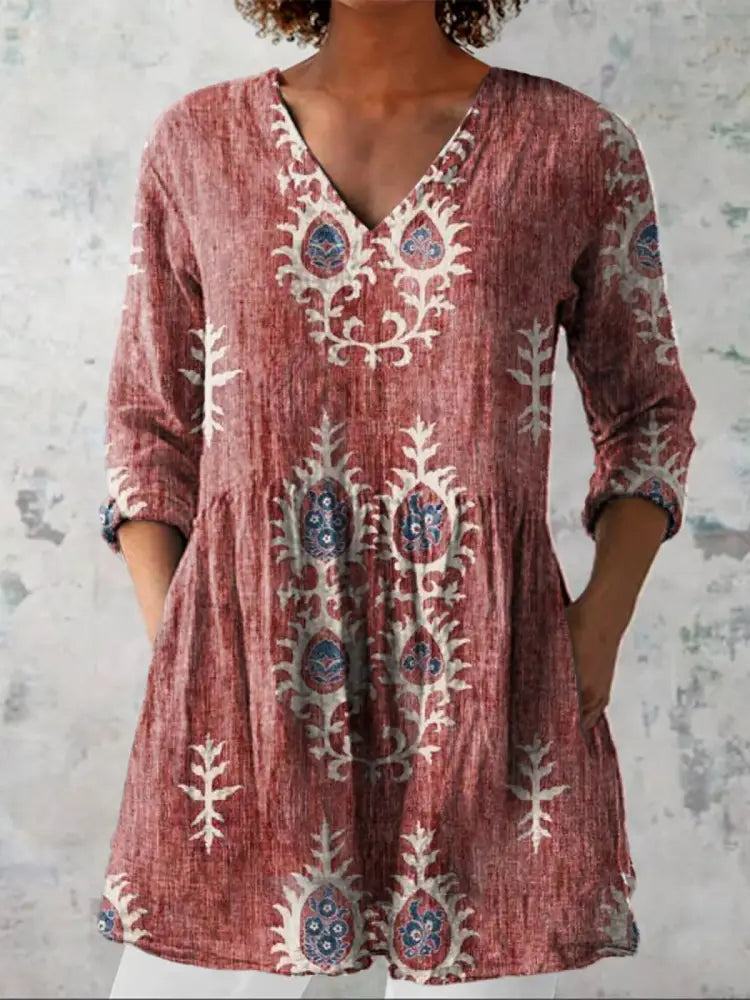 Maeve | V-Neck Long Sleeve Shirt - Red / S