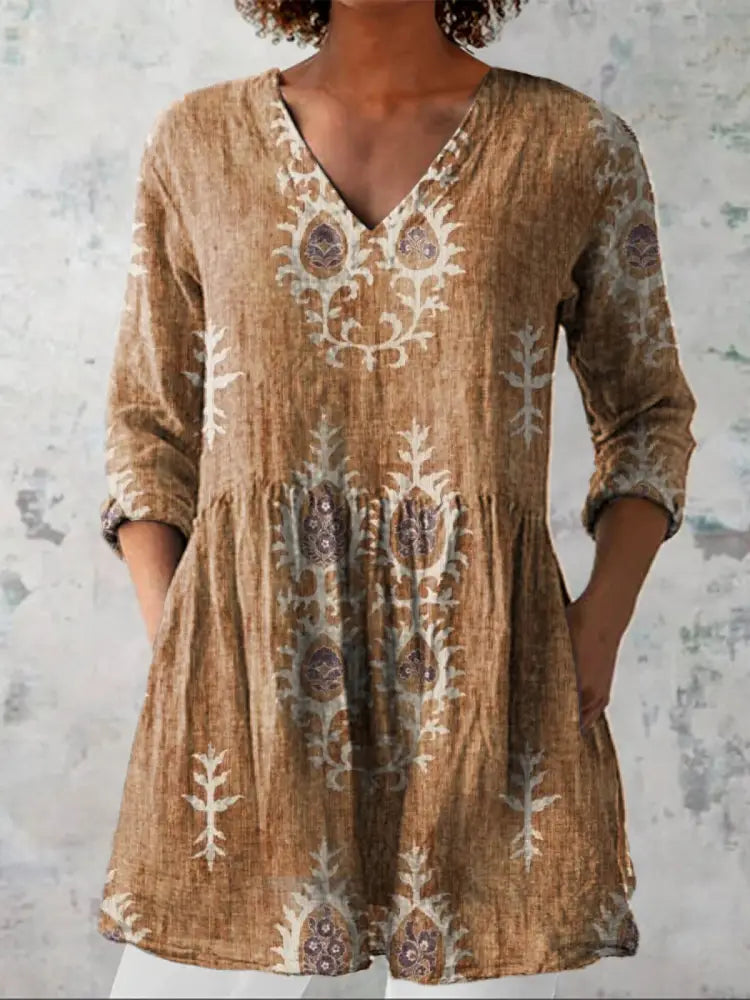 Maeve | V-Neck Long Sleeve Shirt - Yellow / S