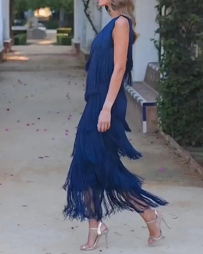 Maya-Off Shoulder elegant fringe dress - ELEGANT DRESS
