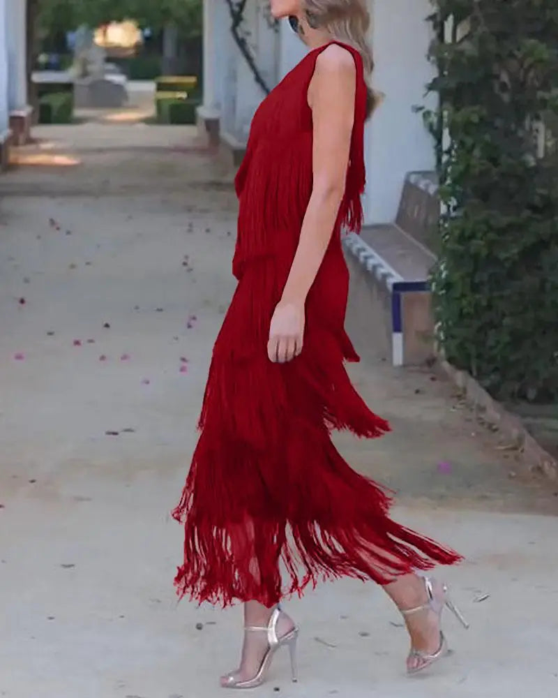 Maya-Off Shoulder elegant fringe dress - ELEGANT DRESS