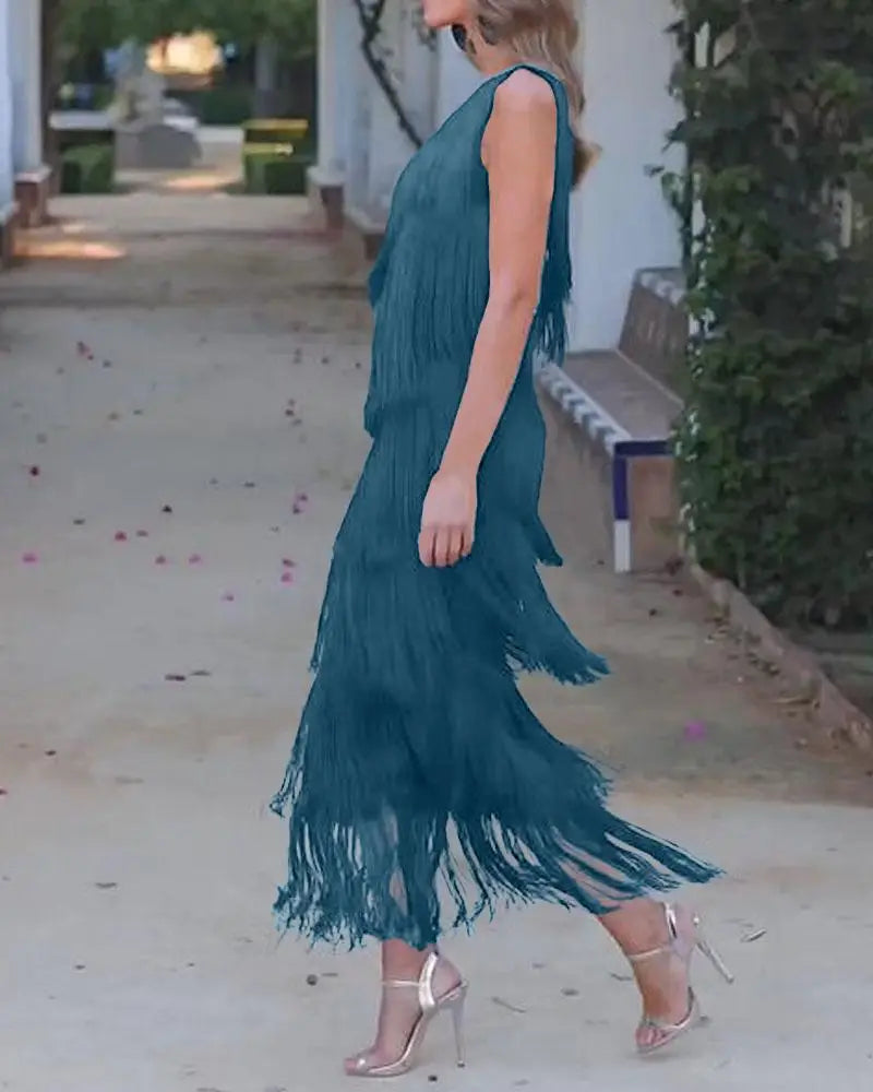 Maya-Off Shoulder elegant fringe dress - ELEGANT DRESS