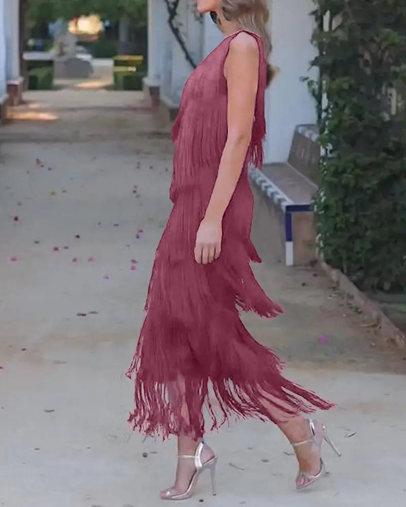 Maya-Off Shoulder elegant fringe dress - ELEGANT DRESS
