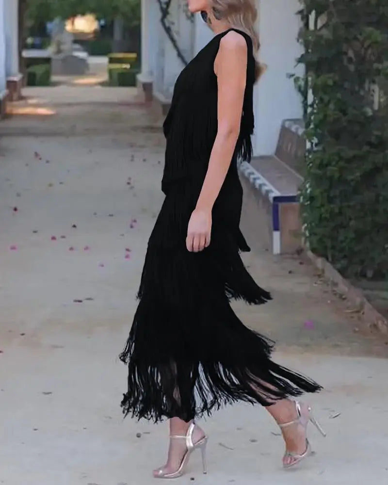 Maya-Off Shoulder elegant fringe dress - ELEGANT DRESS