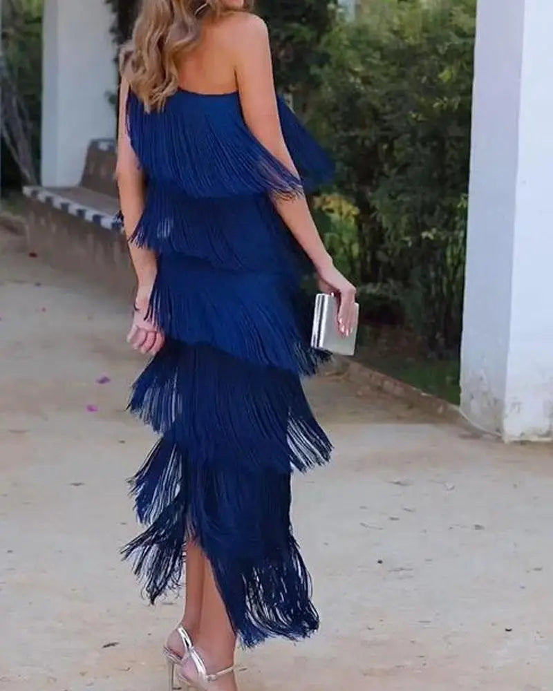 Maya-Off Shoulder elegant fringe dress - ELEGANT DRESS