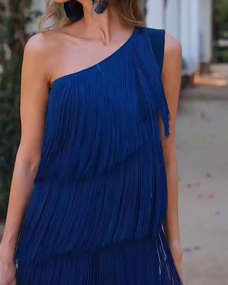 Maya-Off Shoulder elegant fringe dress - ELEGANT DRESS