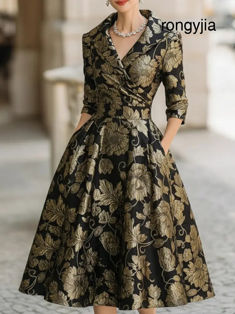 Meghan | Floral Midi Dress - Black / XS - Long Sleeve Midi Dress