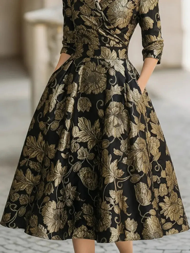 Meghan | Floral Midi Dress - Long Sleeve Midi Dress