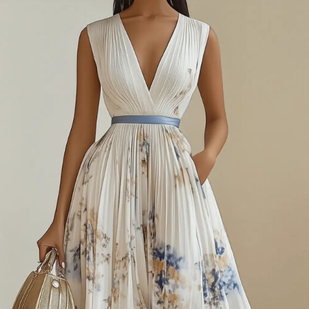 Roma-Elegant Pleated Maxi Dress - Maxi Dress