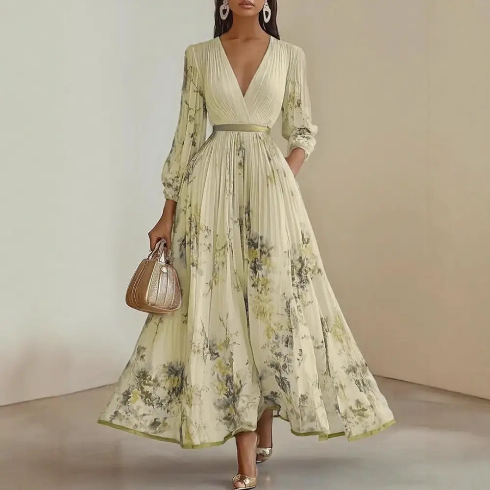 Roma-Elegant Pleated Maxi Dress - Green / S - Maxi Dress