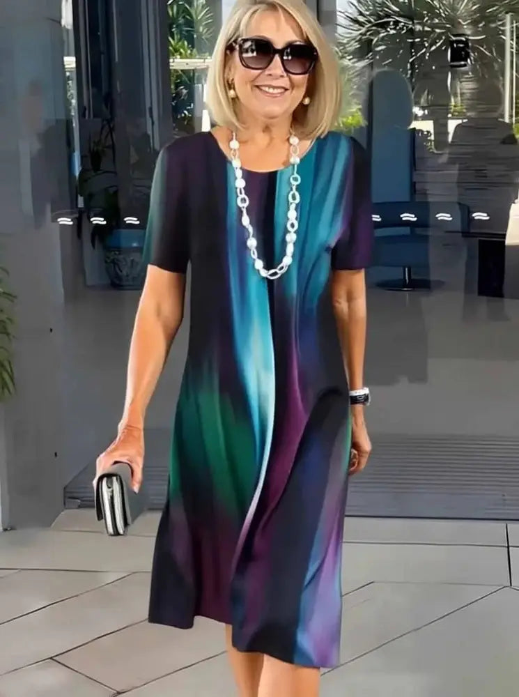 Rosara - Comfortable Loose Printed Medium Dress - Midi Dress