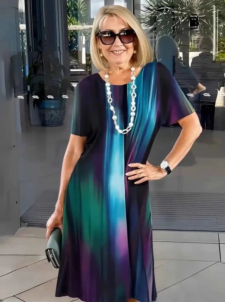Rosara - Comfortable Loose Printed Medium Dress - Midi Dress