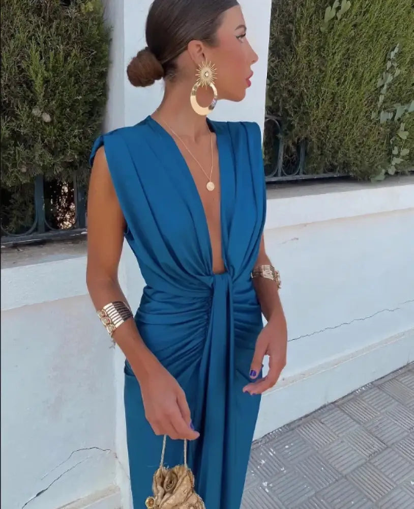 Selena - Fiery Drape Dress - Blue (Almost sold out) / S - Drape Dress