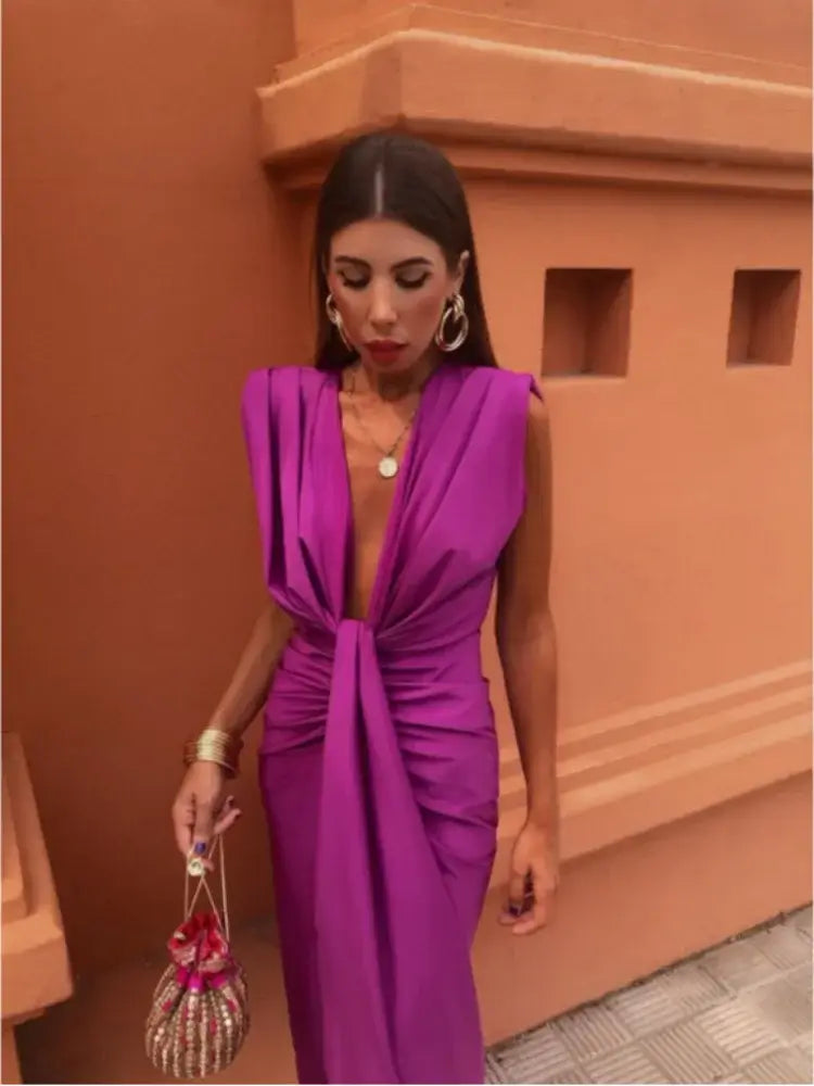 Selena - Fiery Drape Dress - Fuchsia / S - Drape Dress