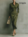 Tamariel | Wrap Silhouette Shirt Dress - Military Green / XS - Vestido elegante