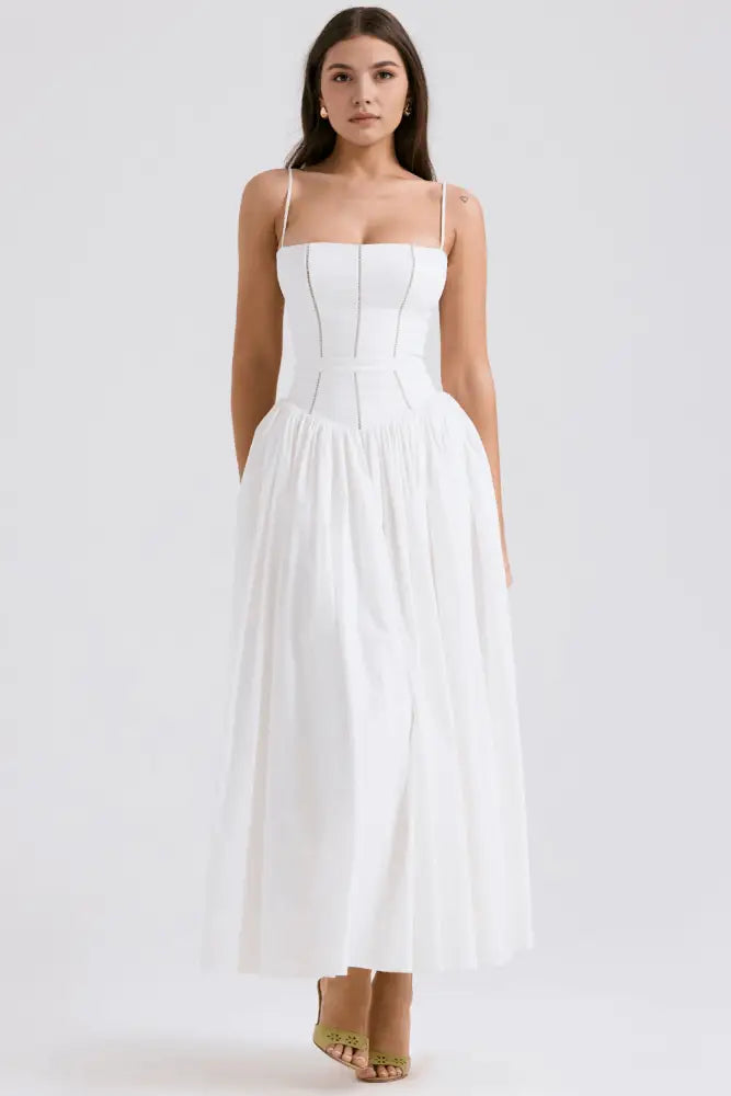 VIOLETTA - Posy Midi Dress - WHITE / S - Midi Dress