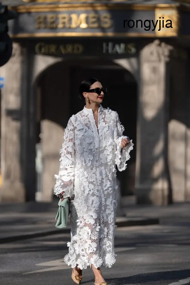 Yelira | Elegant Lace White Dress - Fashion Dress